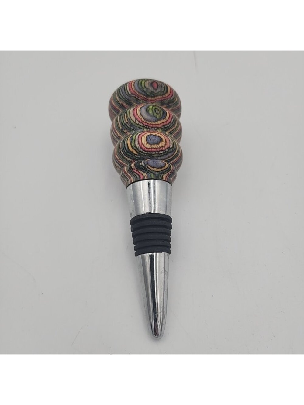 Handmade Wood Wooden Bottle Wine Stopper Colorful Rainbow Swirls Hand Painted